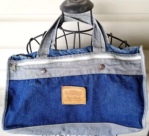 Vtg Levi Denim Tote Bag Coin Key Bag Zippered Levi Patch & Buttons Factory Made - Picture 1 of 16
