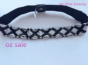 NEW Lady Narrow Pearl Beads sequined Black Elastic Bride Party Waist band Belt - Picture 1 of 11