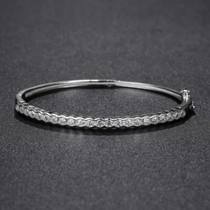 2Ct Round Cut Simulated Diamond Bangle Bracelet 14K White Gold Plated brac-001 - Picture 1 of 11