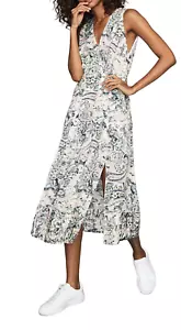NWOT REISS Marcy Dress Watercolor Paisley Midi V-neck Pleats sz US 6 - Picture 1 of 6