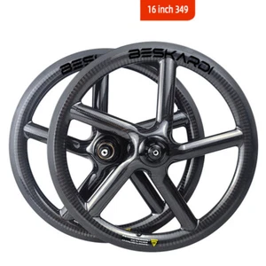 Folding Bicycle 16inch 349 5 Spokes 7 Speed Carbon Wheels Rim Brake Wheelset - Picture 1 of 9