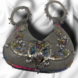 Mary Frances Beaded Hobo Bag Purse Art to Wear Unusual Magnetic Double Handle - Picture 1 of 9