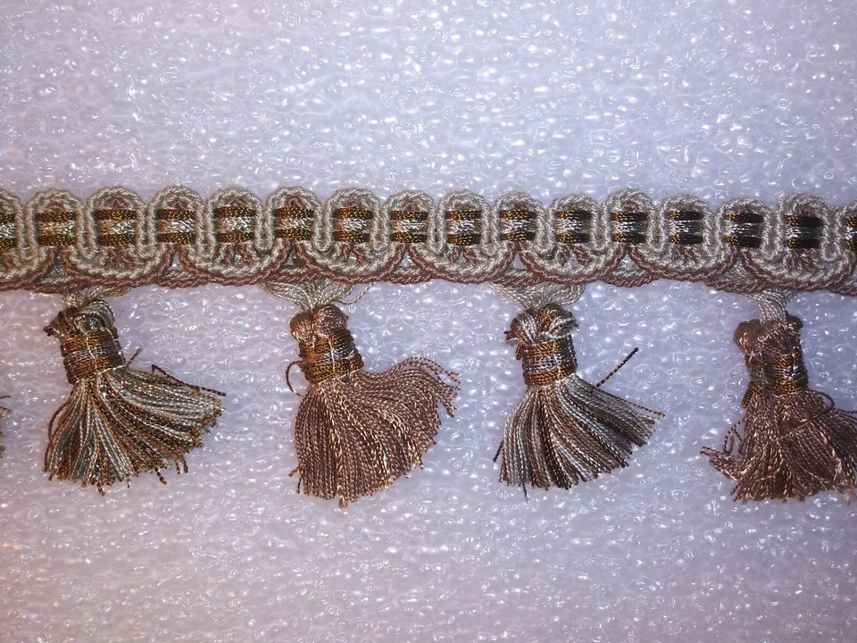 FRANJA BORLA 6 yardas 2 3/4" marrón/taupe tapicería cortinas tela ribete  Foto 1 de 1