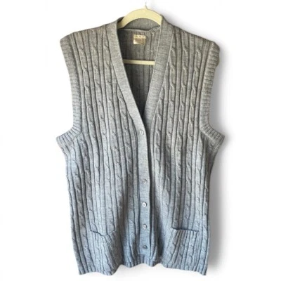 De Colección Para Hombres Gris Cable Tejido Botón Abajo Sin Mangas Suéter Chaleco 42 Bolsillos XL Foto 1 de 4