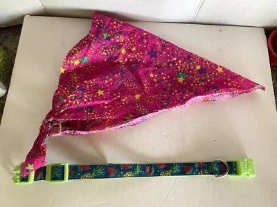 2 pc COSMIC Celestial Nylon Pet Dog Collar Adjustable Durable & Pink Bandana LRG - Image 1 of 4