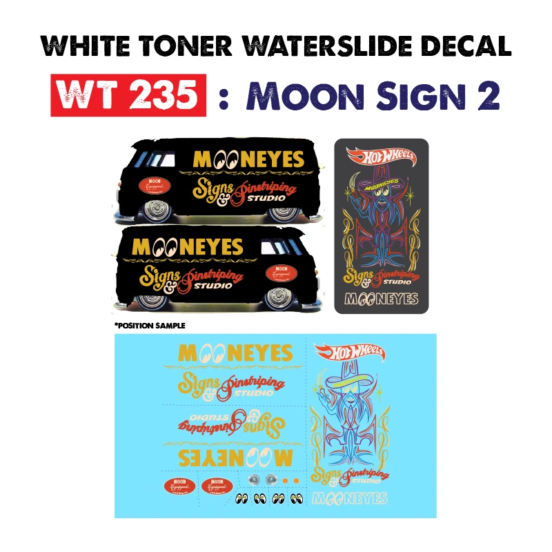 WT235 White Toner Waterslide Decals MOON SIGN 2 For Custom 1:64 Hot Wheels - Image 1 of 4