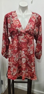 Aakaa Floral Mini Dress Long Sleeve Belted Boho Womens Small NWOT - Picture 1 of 7