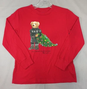 Polo Ralph Lauren Shirt Boys Large Bear Christmas Tree Long Sleeve Holiday Gift - Picture 1 of 7