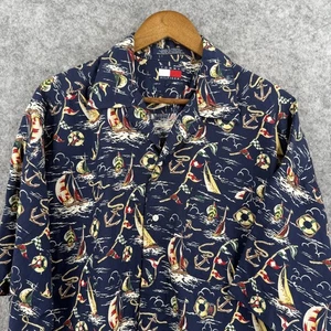 Camicia Tommy Hilfiger uomo media nautica barca a vela ancora stampa rayon estate cas - Foto 1 di 17