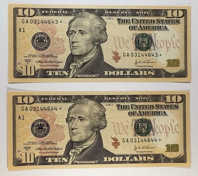 2004A $10 Legal Tender: 2x Sequential Star Notes - Uncirculated & Low Serial - Image 1 of 4