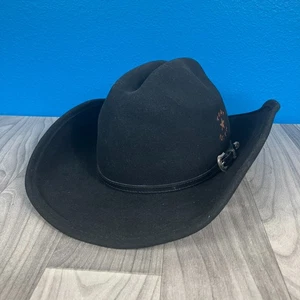 Toby Keith schwarzer Cowboyhut 100 % Wolle bedruckt Logo Leder Gürtel Akzent - Bild 1 von 7