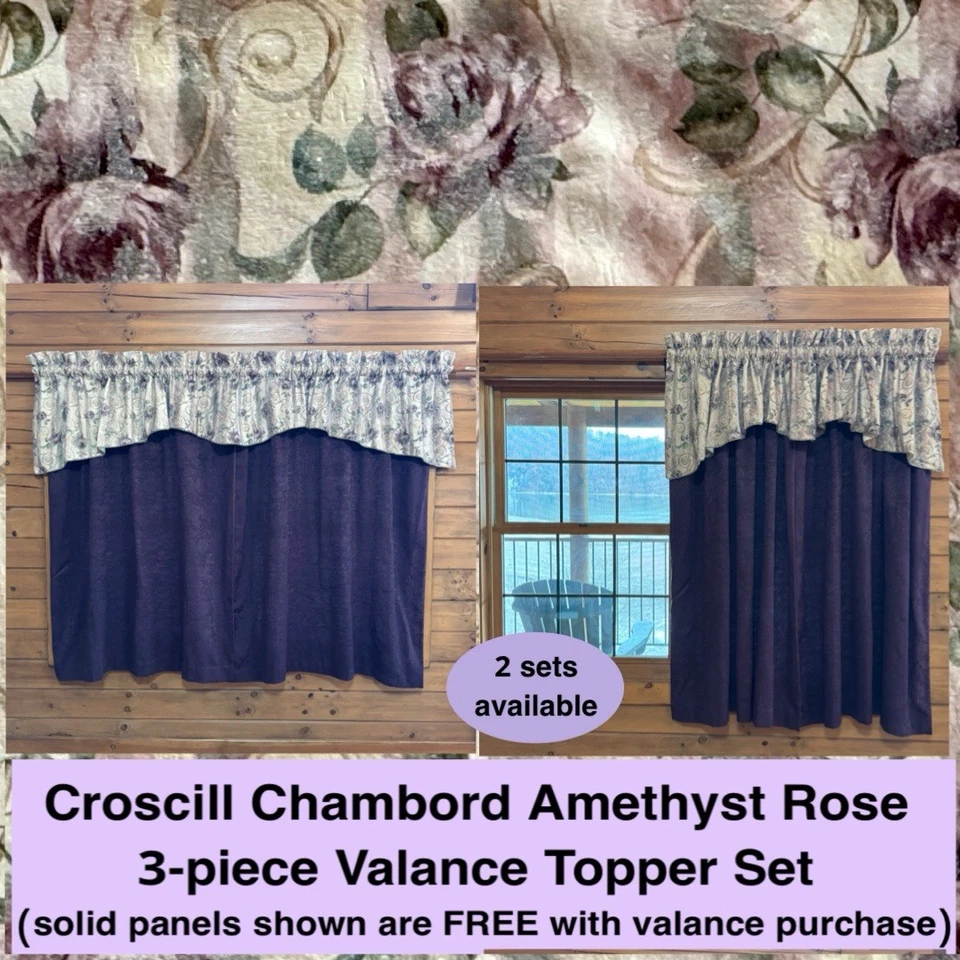 Croscill Chambord Amethyst Rose 3 peças conjunto de valência forrado (2 conjuntos disponíveis) - Imagem 1 de 4
