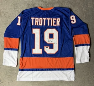 BRYAN TROTTIER #19 Sewn Stitched Autographed Custom BLUE Islanders JERSEY W COA - Picture 1 of 18
