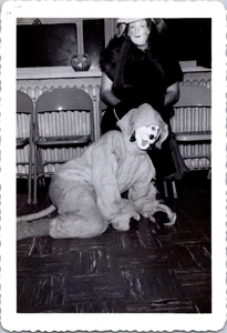 PH1939 Woman Creepy Halloween Mask Dog Unusual Weird Vintage Snapshot Photo - Picture 1 of 2