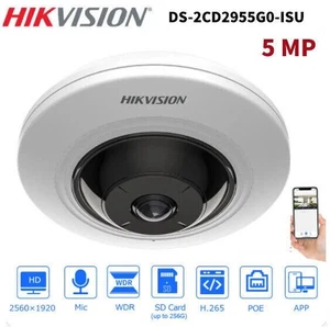 Hikvision DS-2CD2955G0-ISU 5MP 180° Fisheye PoE IP Camera 2 Way Audio 1.05 mm - Picture 1 of 4