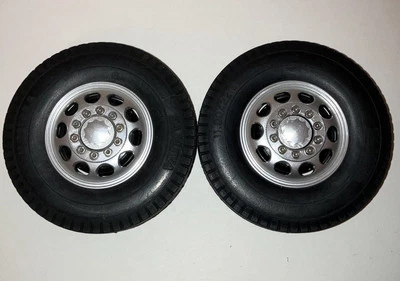 TAMIYA 1/14 SCALE R/C ALUMINIUM FROM RIMS AND TIRES ONLY USED SEE PICS - Image 1 of 3