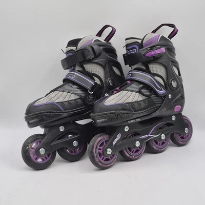 Patins em linha ajustáveis Chicago infantis médios EUA 1-4 preto roxo ABEC 3 jovens - Imagem 1 de 4