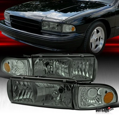 Fits 1991-1996 Chevy Caprice 94-96 Impala Smoke Headlights w/ Corner Lamps Pair Foto 1 de 4