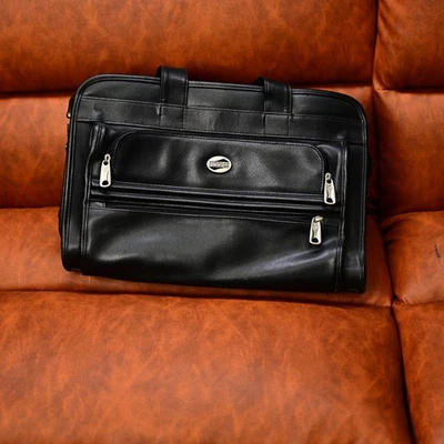 Bolsa de couro American Tourister laptop preta pasta de mão mensageiro viagem - Imagem 1 de 4