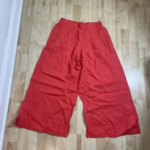 ATHLETA Playa Linen Wide Leg Crop Pants Passion Fruit Coral Small 6 Womens - Picture 1 of 9