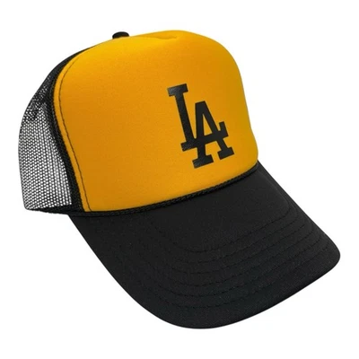 NEW LA LOS ANGELES DODGERS BLACK YELLOW HAT 5 PANEL HIGH CROWN TRUCKER SNAPBACK — 第 1/3 张图片