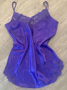 Vtg Victoria's Secret Gold Label Purple Satin Lace Chemise Nightie sz L Beauty! - Picture 1 of 8