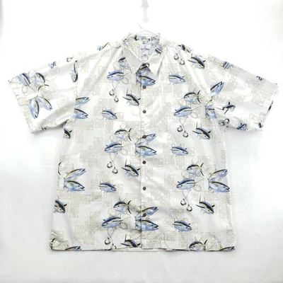 Camisa Guy Harvey Para Hombres 3XL Blanco Azul Estampado Atún Botón AFTCO Bluewater Foto 1 de 4