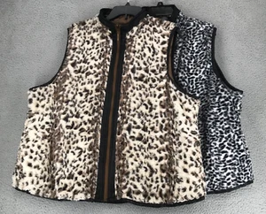Activology Faux Fur Vest Lot of 2 Size 1X Full Zip Reversible Leopard Print - Picture 1 of 19