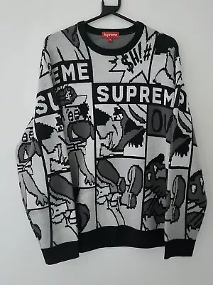 SS20 Supreme Cartoon Sweater size XL Black Acrylic Jumper with Knit Pattern  - Image 1 of 4