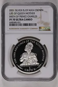 2001 Isle of Man Silver Proof Crown Queen Mother Prince Charles - NGC PF 70 UC - Picture 1 of 2