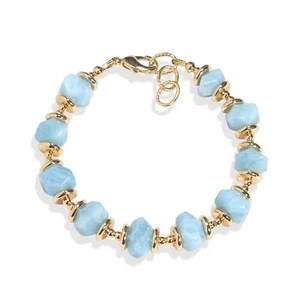 Vintage Women Healing Natural Aquamarine Raw Stone Blue Crystal Bracelet - Picture 1 of 4