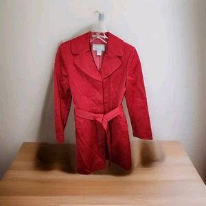 Ann Taylor Womens Red Trench Coat Lined Size 4 Petite Knee Length Classic - Picture 1 of 8