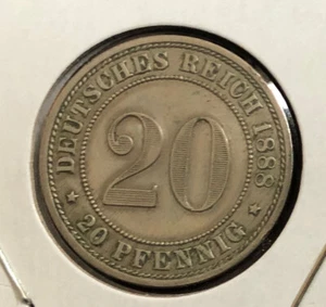 1888 E 20 Pfennig - Wilhelm I. Germany DEUTSCHES REICH~KM#9.1-Mintage=744,000 - Picture 1 of 4