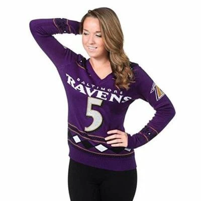 Klew NFL Women's Baltimore Ravens Joe Flacco #5 Big Logo Glitter Player Sweater - Image 1 of 2