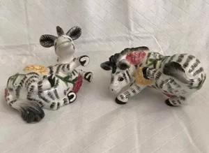 Fitz & Floyd Zebras & Zinnias Ceramic Salt & Pepper Shakers 4.5" Whimsical - Picture 1 of 7