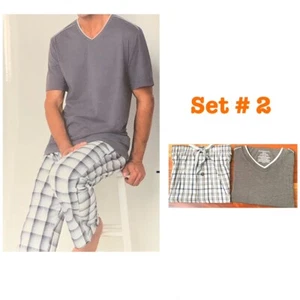New 2 PCs Men's PJ set (V neck shirt + Woven long pants) ~ Size : S M XL - Picture 1 of 4
