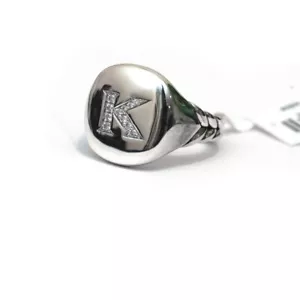 Neu David Yurman Pflastern Initialen Buchstabe K Rosa Ring IN Diamant & Silber 4 - Bild 1 von 9