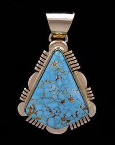 Colgante de oro 14K con turquesa natural #8 del artista navajo Rick Tolino - Imagen 1 de 2