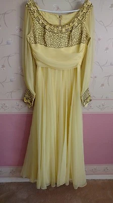 LINDA lantejoulas formais amarelas vintage tamanho P/M - Imagem 1 de 4