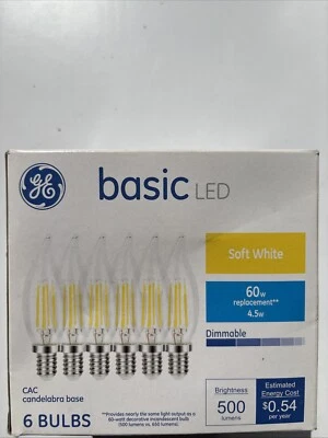 GE 4.5W LED Candelabra Soft White light bulbs - Dimmable 6of Box - Image 1 of 3