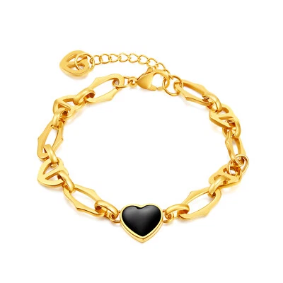 Moda Pulsera de Eslabones de Acero Inoxidable Cadena Esmalte Corazón Dijes Para Hombres Mujeres Foto 1 de 4