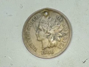 X Rare "Full Liberty" 1880 Indian Head Copper 1 Cent Post U S Civil War Period. - Picture 1 of 2