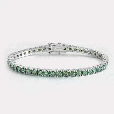 3-6.5mm Green Moissanite Tennis Bracelet Men Women 18K White Gold Plated W/GRA - Image 1 of 4