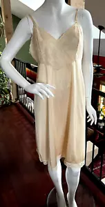 VTG 1960's VANITY FAIR Beige Satin Lace Yoke & Trim Full Slip Sz 38 - Picture 1 of 6