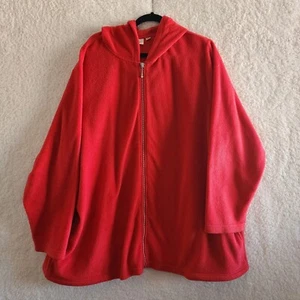 Quacker Factory Hooded Fleece Jacket Red Sz 3X Rhinestone Zip Women - Picture 1 of 8