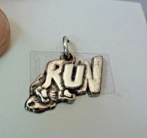 Sterling Silver 15x17mm Says Run w/ Shoes Jogging Running Charm - Picture 1 of 3