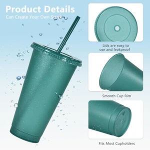 Paquete de 6 vasos de 24 oz con pajitas y tapas vaso brillante reutilizable - Imagen 1 de 7