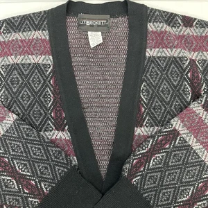 VTG JT Beckett Mens Cardigan Acrylic Wool Knit Cardigan Black Gray Italy L READ - Picture 1 of 11
