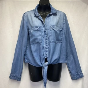 Camisa Anthropologie Tela y Piedra Cambray Corbata Botón Frontal Mujer Azul Medio - Imagen 1 de 17