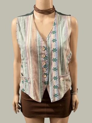 Chaleco Vintage Tapiz Bordado Años 80 Botones Chaleco Chaleco Floral Boho M Foto 1 de 3